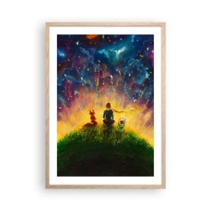 Een poster in een licht eiken lijst - Liefde en vriendschap - de hele wereld - 50x70 cm