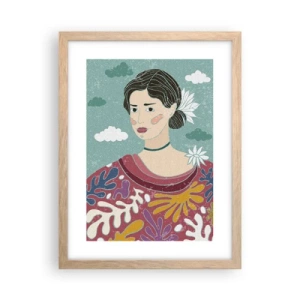 Een poster in een licht eiken lijst - Met melancholie in de ogen - 30x40 cm