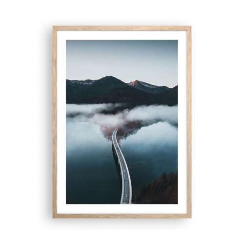 Een poster in een licht eiken lijst - Over water zo glad als een spiegel - 50x70 cm