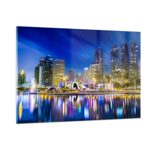Schilderen op glas - Regenboognacht in de metropool - 120x80 cm