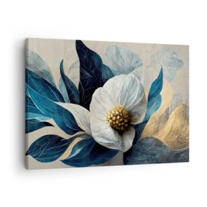 Schilderen op canvas - Een bloem met blauwe bladeren op een elegante achtergrond - 70x50cm - Hij heeft een hart van goud - Moderne wanddecoratie voor woonkamer en slaapkamer ARTTOR