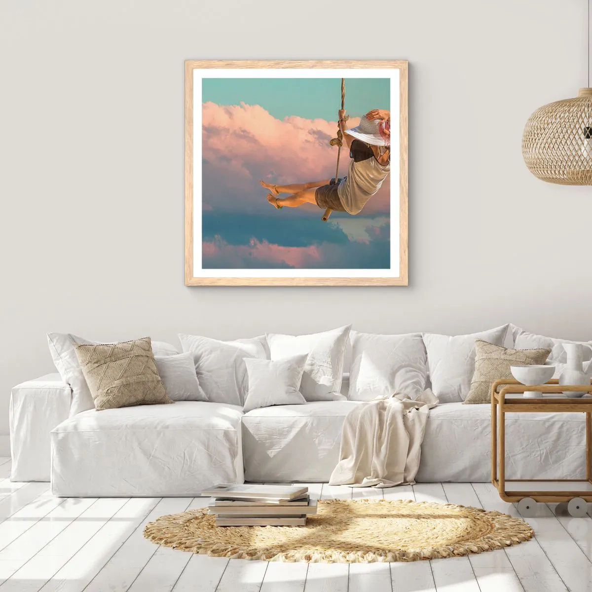 Een poster in een licht eiken lijst - Plezier in de wolken - 40x40 cm