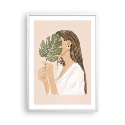 Poster in een witte lijst - Mysterieus portret met een waaier - 50x70 cm