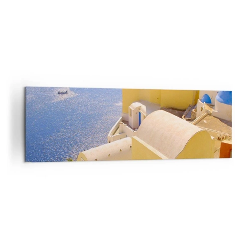 Schilderen op canvas - Grieks landschap in wit en blauw - 160x50 cm