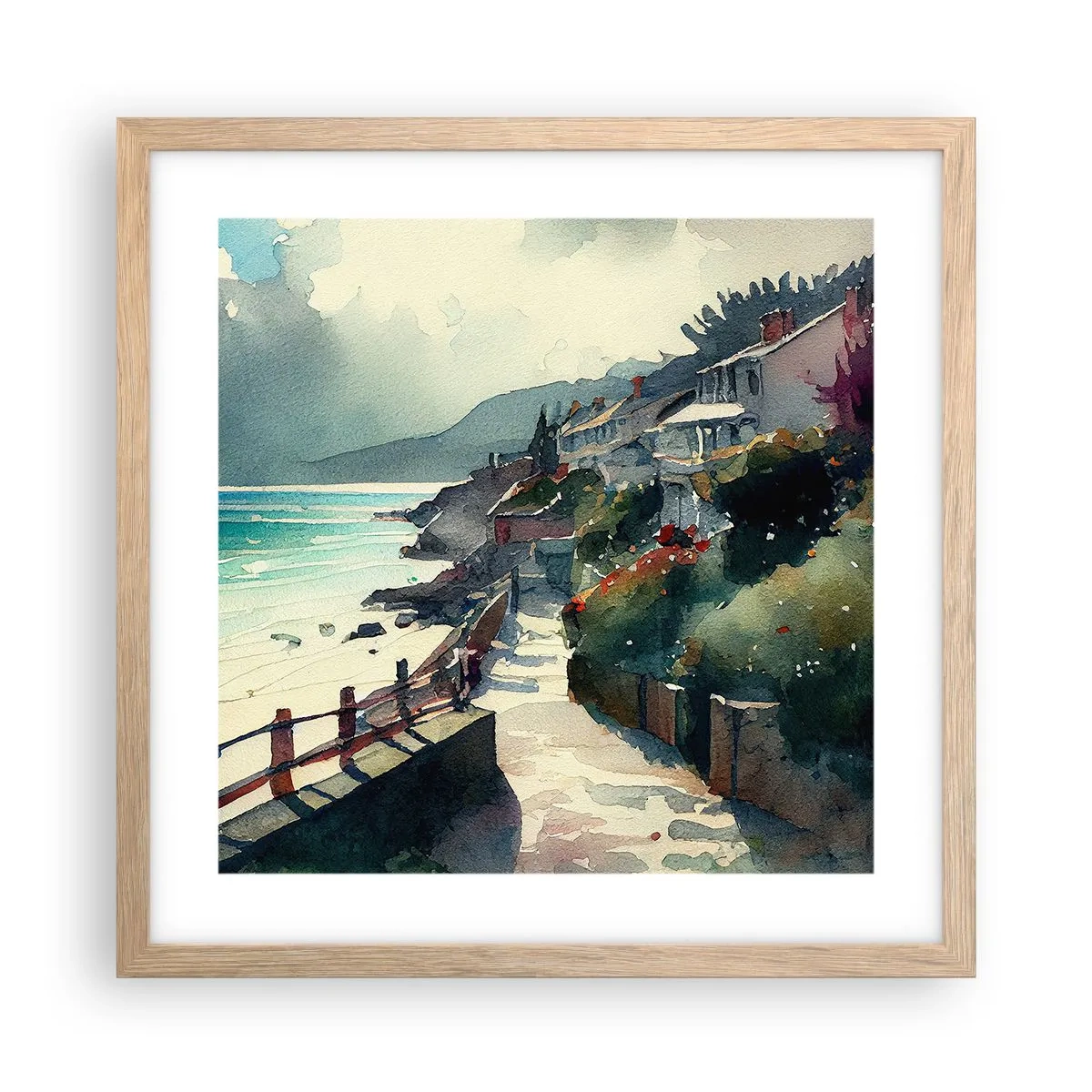 Een poster in een licht eiken lijst - Mediterrane stad - 40x40 cm