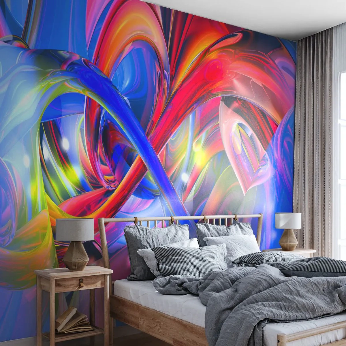 Fotobehang Premium Canvas - Een dans van kleuren - Abstractie, 3D, Grafisch - 300x210 cm