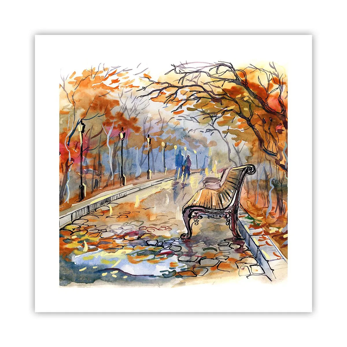 Poster - Samen wandelen in de herfst - 40x40 cm