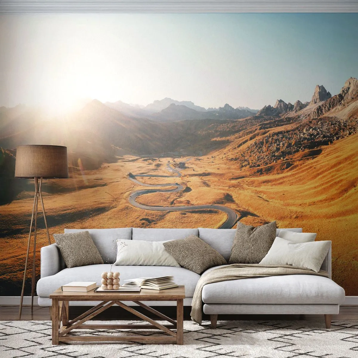 Fotobehang Premium Canvas - In een gouden vallei - Landschap, Bergen, Italië - 400x280 cm