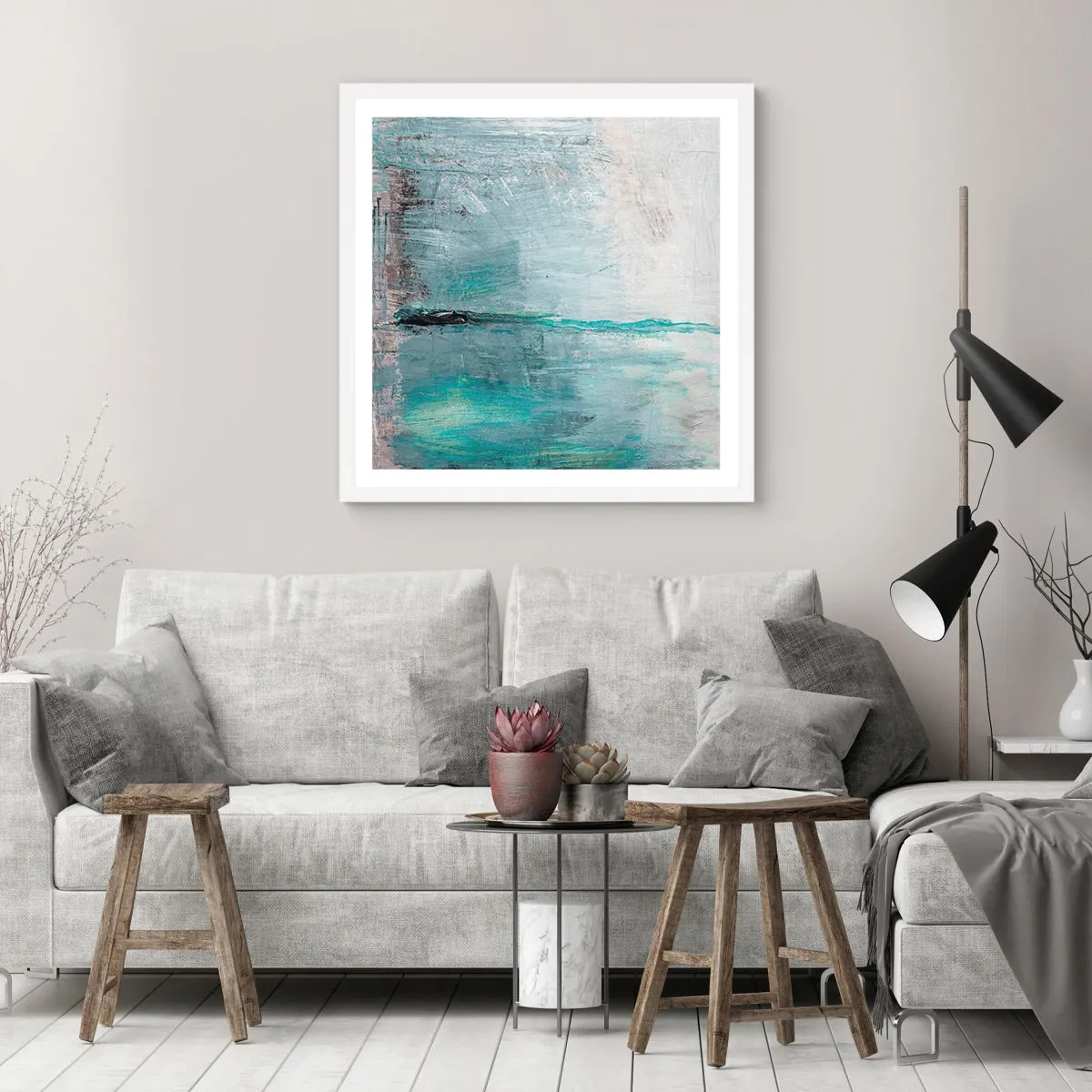 Poster in een witte lijst - Horizontaal in blauw - 40x40 cm