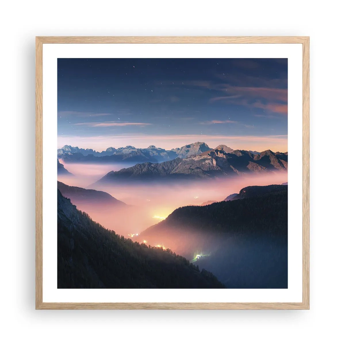 Een poster in een licht eiken lijst - Licht in de dalen - 60x60 cm
