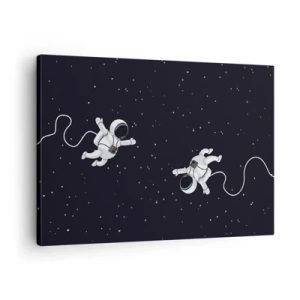 Schilderen op canvas - Astronauten zweven in de ruimte tegen een achtergrond van sterren - 70x50cm - Kosmische dans - Moderne wanddecoratie voor woonkamer en slaapkamer ARTTOR