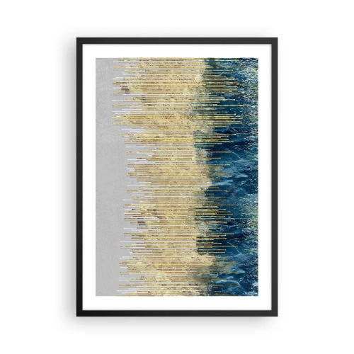 Poster in een zwarte lijst - Een abstracte compositie geïnspireerd op een goudkleurig strand en de oceaan. - 50x70cm - Vergulde grens - Moderne wanddecoratie voor woonkamer en slaapkamer ARTTOR