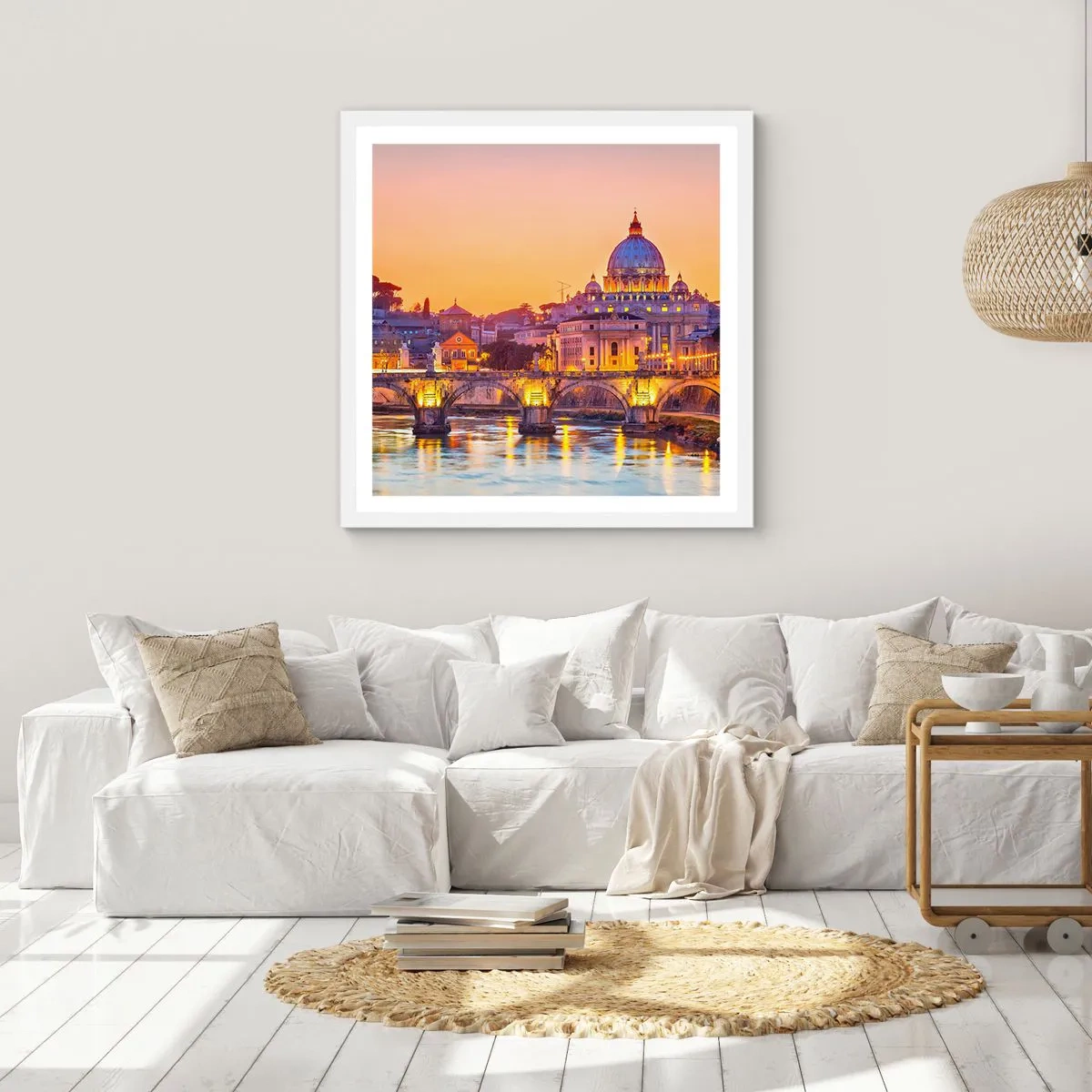 Poster in een witte lijst - Zonsondergang boven de Eeuwige Stad - 30x30 cm