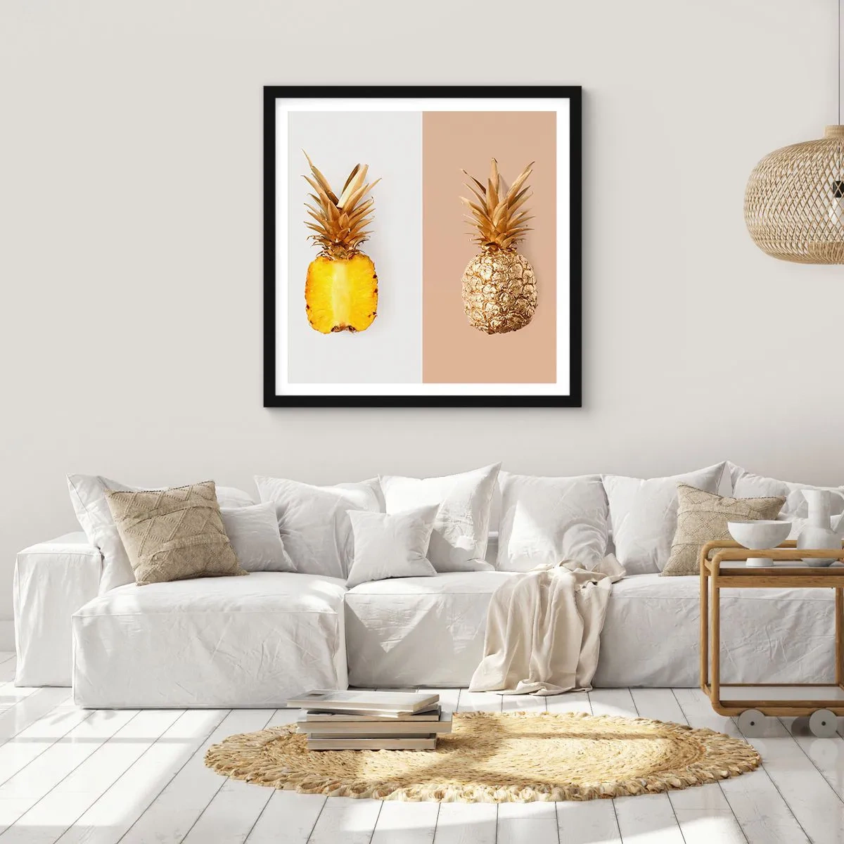 Poster in een zwarte lijst - Ananas voor ons - 30x30 cm