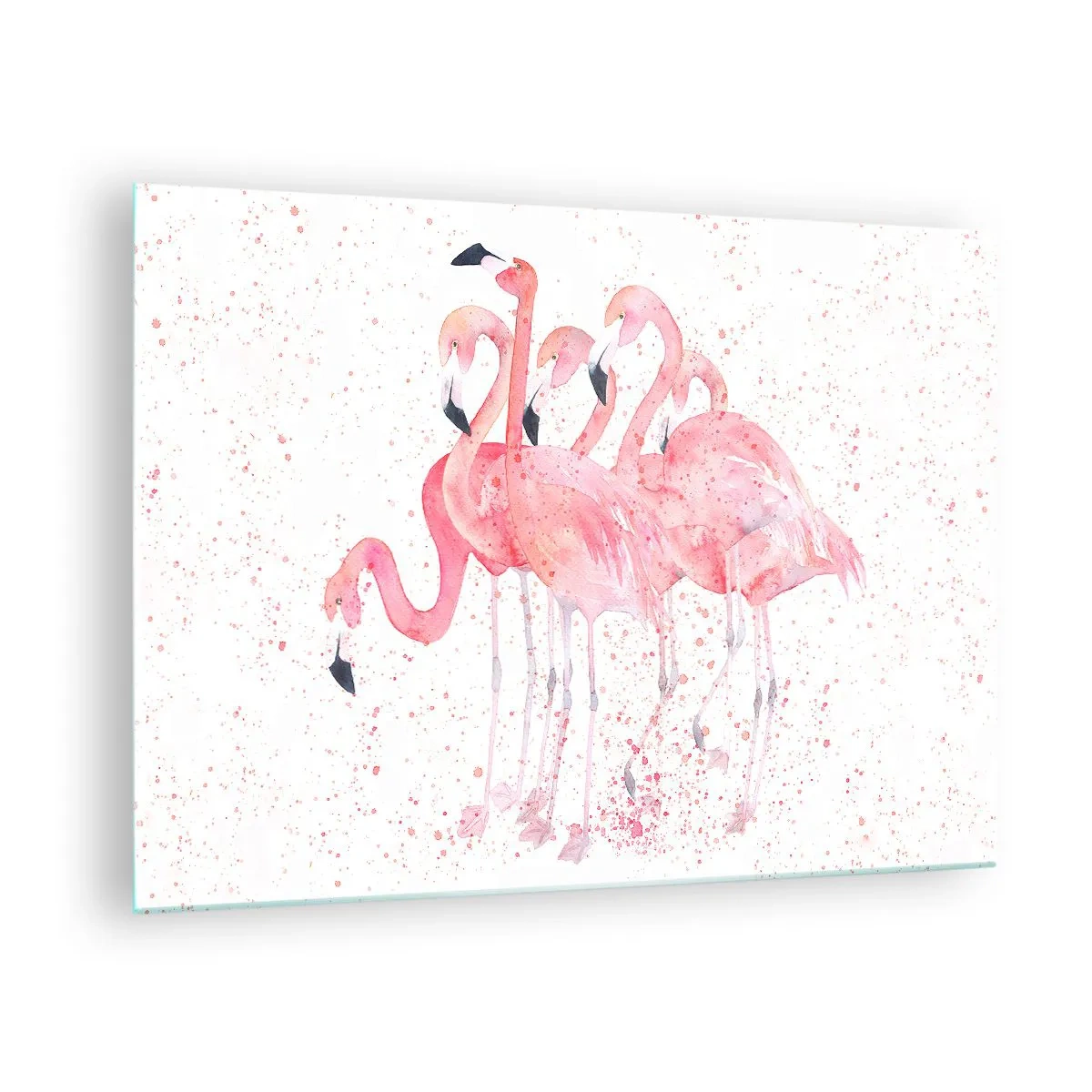 Schilderen op glas - Aquarel flamingo's op een lichte achtergrond met delicate vlekken - 70x50cm - Roze ensemble - Moderne wanddecoratie voor woonkamer en slaapkamer ARTTOR