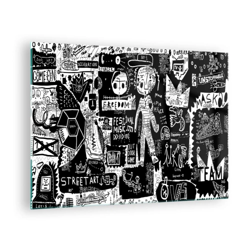 Schilderen op glas - Zwart-witte streetart-stijl graphics met karakters en symbolen - 70x50cm - Geestelijke jeugd van wet en vreugde - Moderne wanddecoratie voor woonkamer en slaapkamer ARTTOR