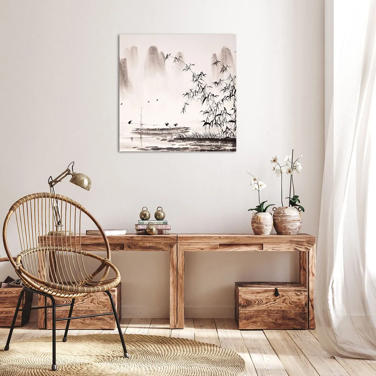 Schilderen op canvas - De stilte van de rijstvelden - 40x40 cm