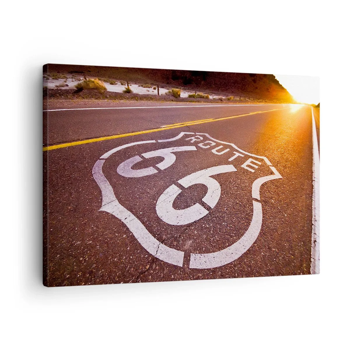 Schilderen op canvas - Route 66 bij zonsondergang - 70x50cm - De beroemde weg 66 - Moderne wanddecoratie voor woonkamer en slaapkamer ARTTOR