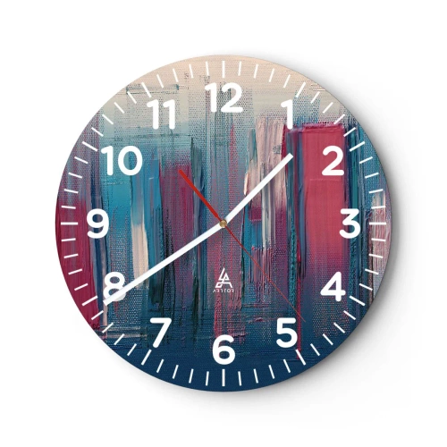 Wandklok - Klok - Verticale compositie in blauw en rood - 40x40 cm