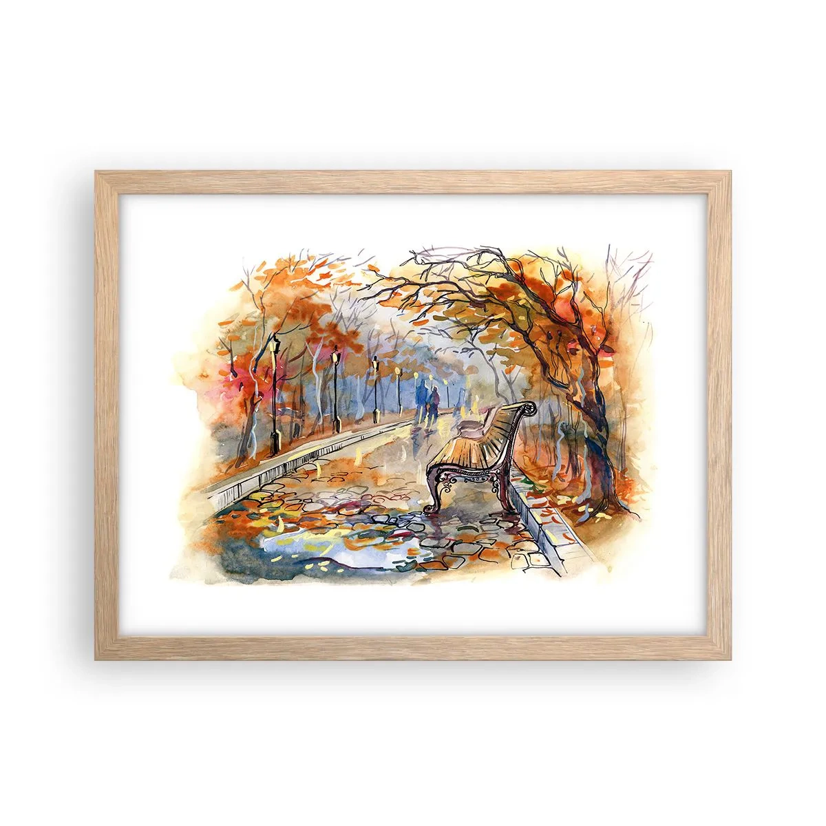 Een poster in een licht eiken lijst - Samen wandelen in de herfst - 40x30 cm