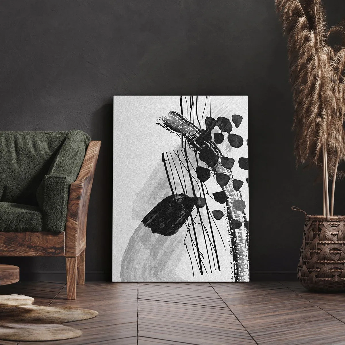 Schilderen op canvas - Zwart-wit organische abstractie - 50x70 cm