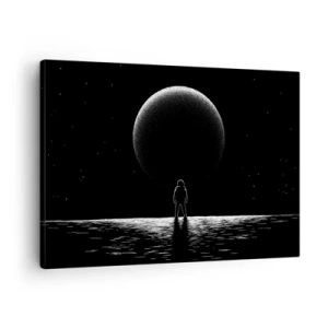 Schilderen op canvas - Een astronaut tegen de achtergrond van een grote planeet in de ruimte - 70x50cm - Oog in oog - Moderne wanddecoratie voor woonkamer en slaapkamer ARTTOR