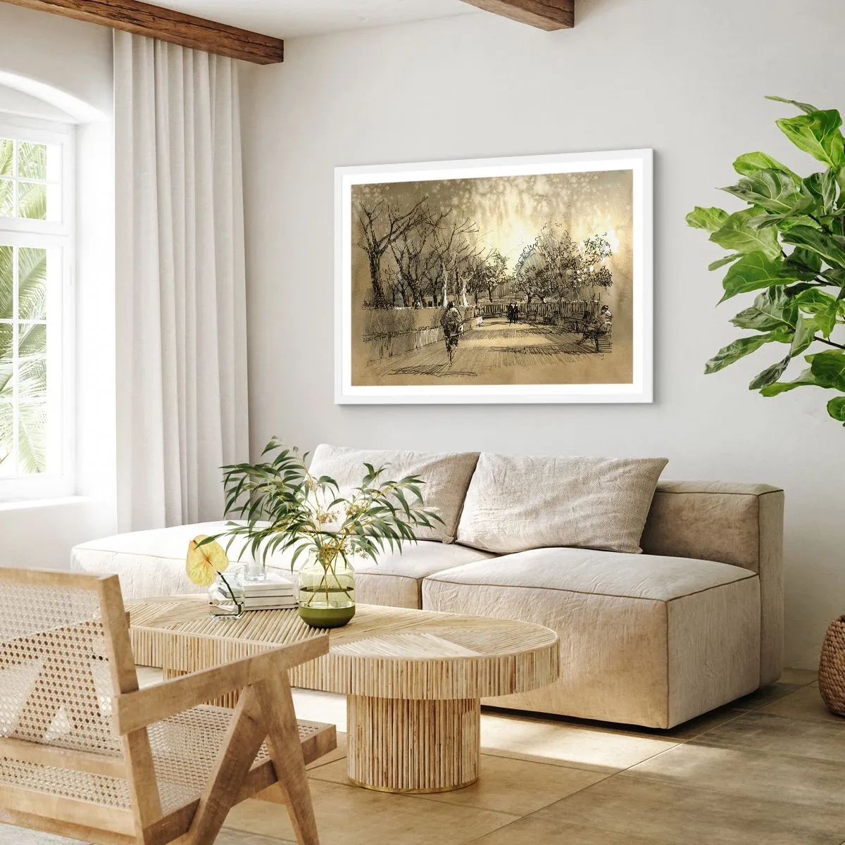 Poster in een witte lijst - Een moment gestopt met een veer - 40x30 cm