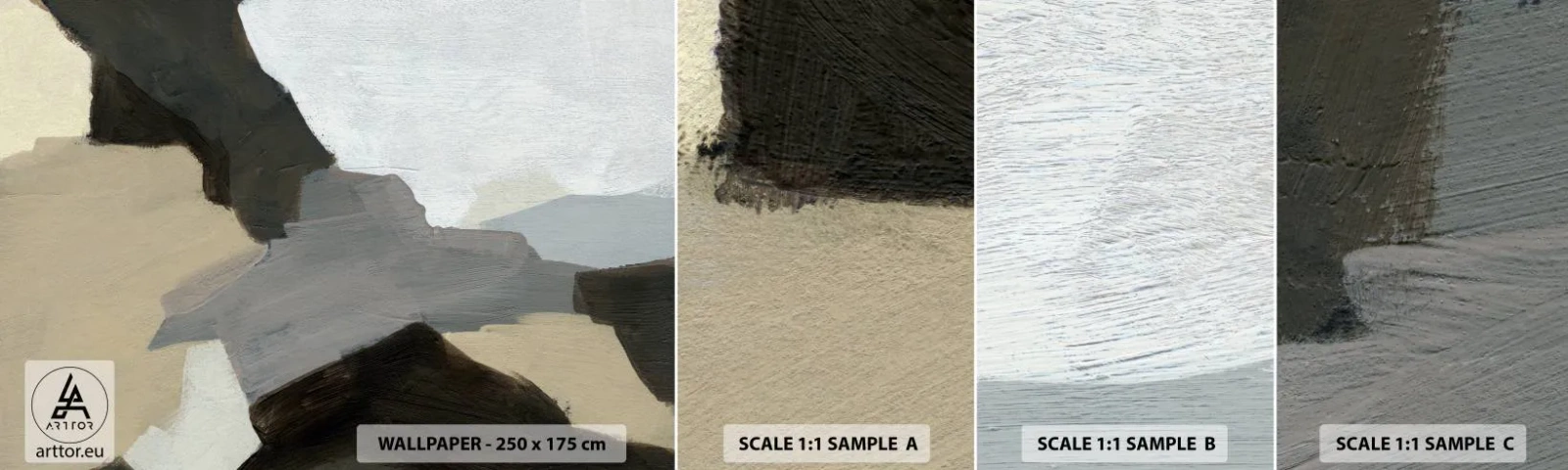 Fotobehang Monster Zelfklevend Deluxe Sticker - Abstractie: het kruispunt van grijs - Abstractie, Deel, Verven - 100x30 cm