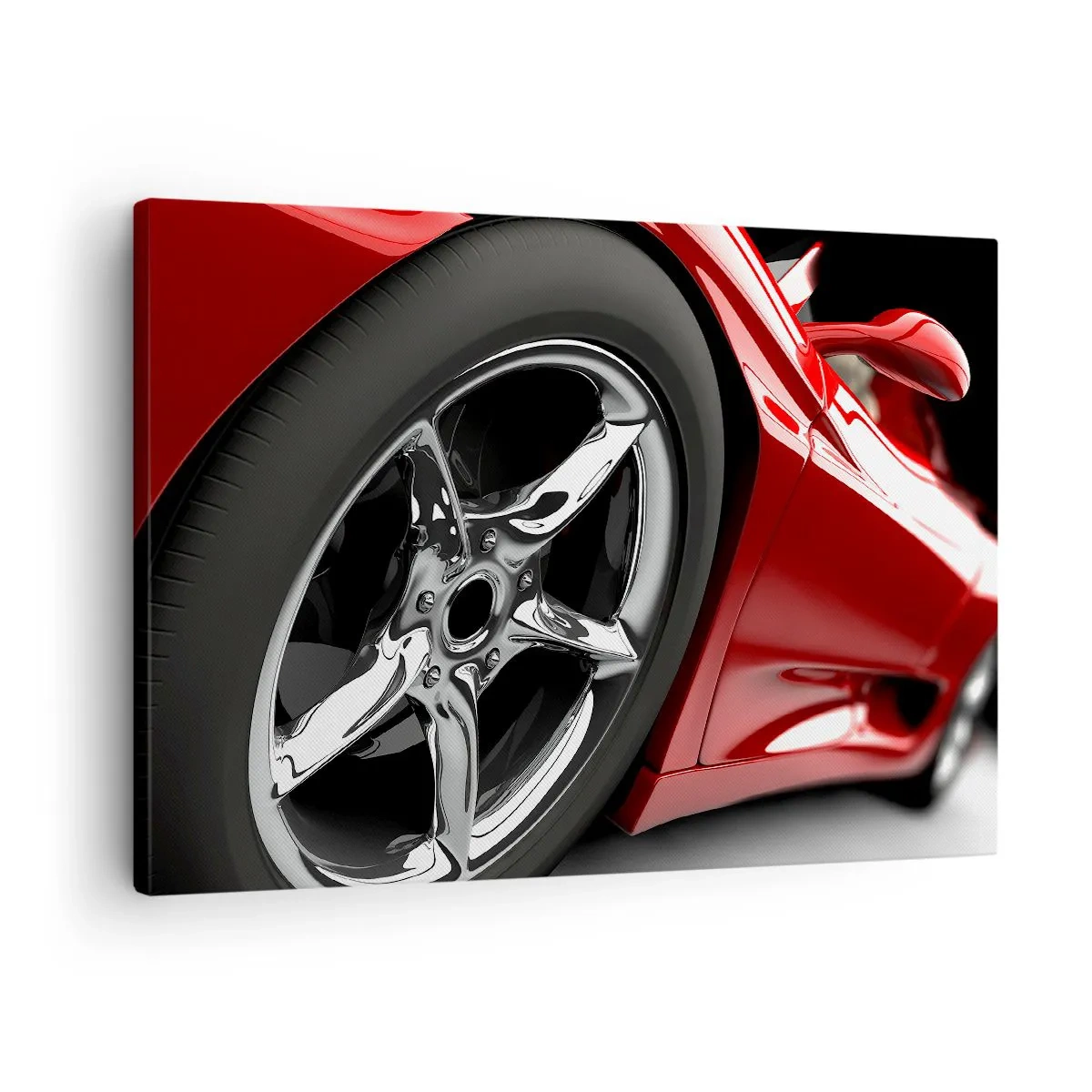 Schilderen op canvas - Rode sportwagen met chromen wiel - 70x50cm - Gemaakt voor snelheid - Moderne wanddecoratie voor woonkamer en slaapkamer ARTTOR