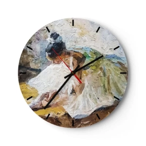 Wandklok - Klok - Een balletdanseres in een witte jurk, afgebeeld in impressionistische stijl. - 30x30cm - Naar een schilderij van Degas - Moderne wanddecoratie voor woonkamer, keuken en slaapkamer ARTTOR