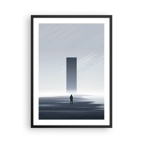 Poster in een zwarte lijst - Een minimalistisch tafereel met een mysterieuze monoliet in koude tinten. - 50x70cm - Kans of bedreiging? - Moderne wanddecoratie voor woonkamer en slaapkamer ARTTOR