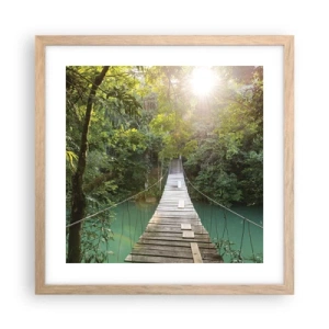 Een poster in een licht eiken lijst - Over het azuurblauwe water naar het azuurblauwe woud - 40x40 cm