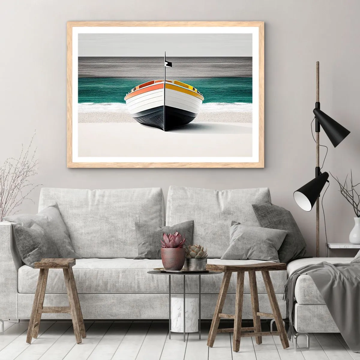 Een poster in een licht eiken lijst - Op zijn plaats - 70x50 cm