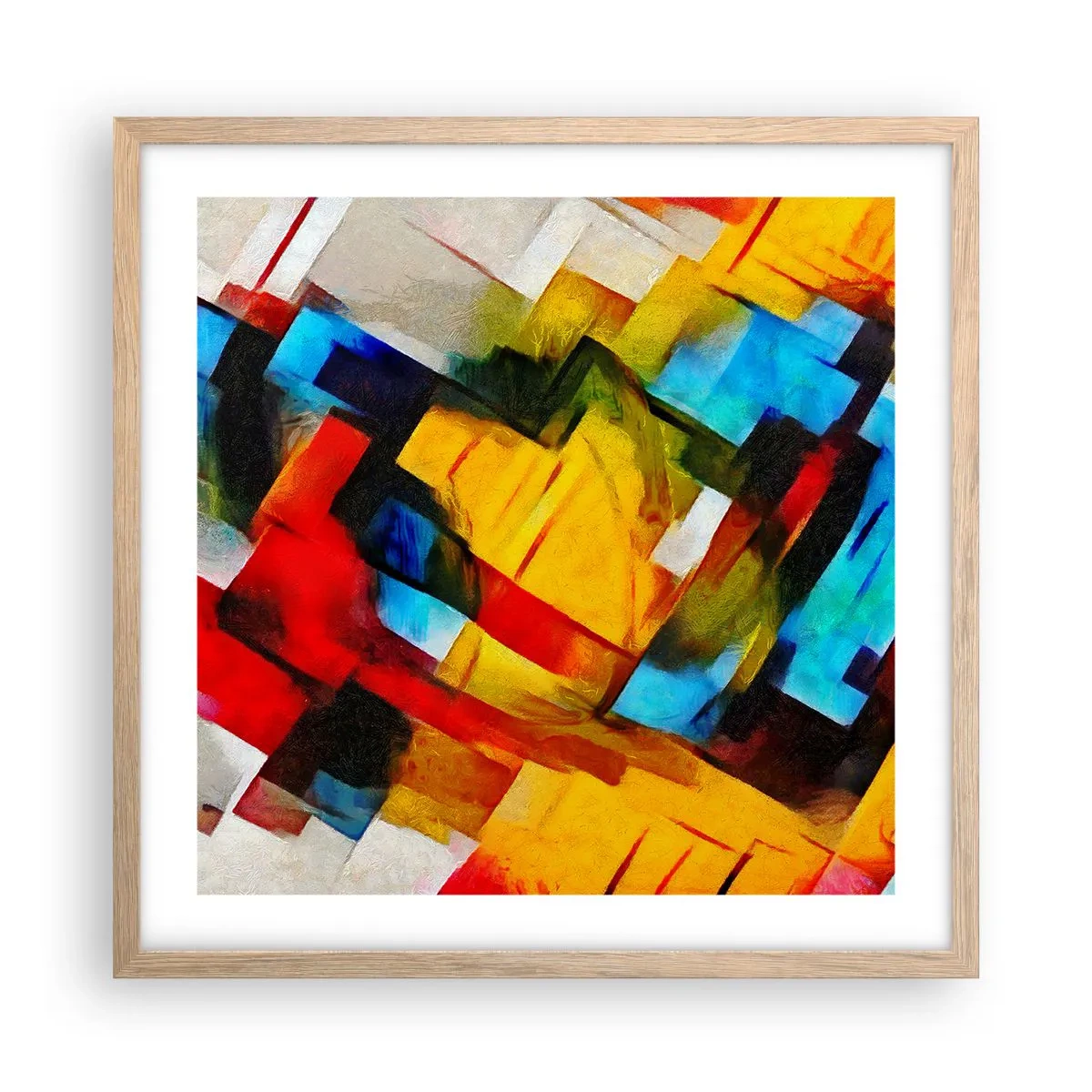 Een poster in een licht eiken lijst - Een veelkleurig lagen koekje - 50x50 cm