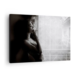 Schilderen op canvas - Een vrouw in een sensuele pose op een zwart-witfoto - 70x50cm - Een sensueel moment - Moderne wanddecoratie voor woonkamer en slaapkamer ARTTOR