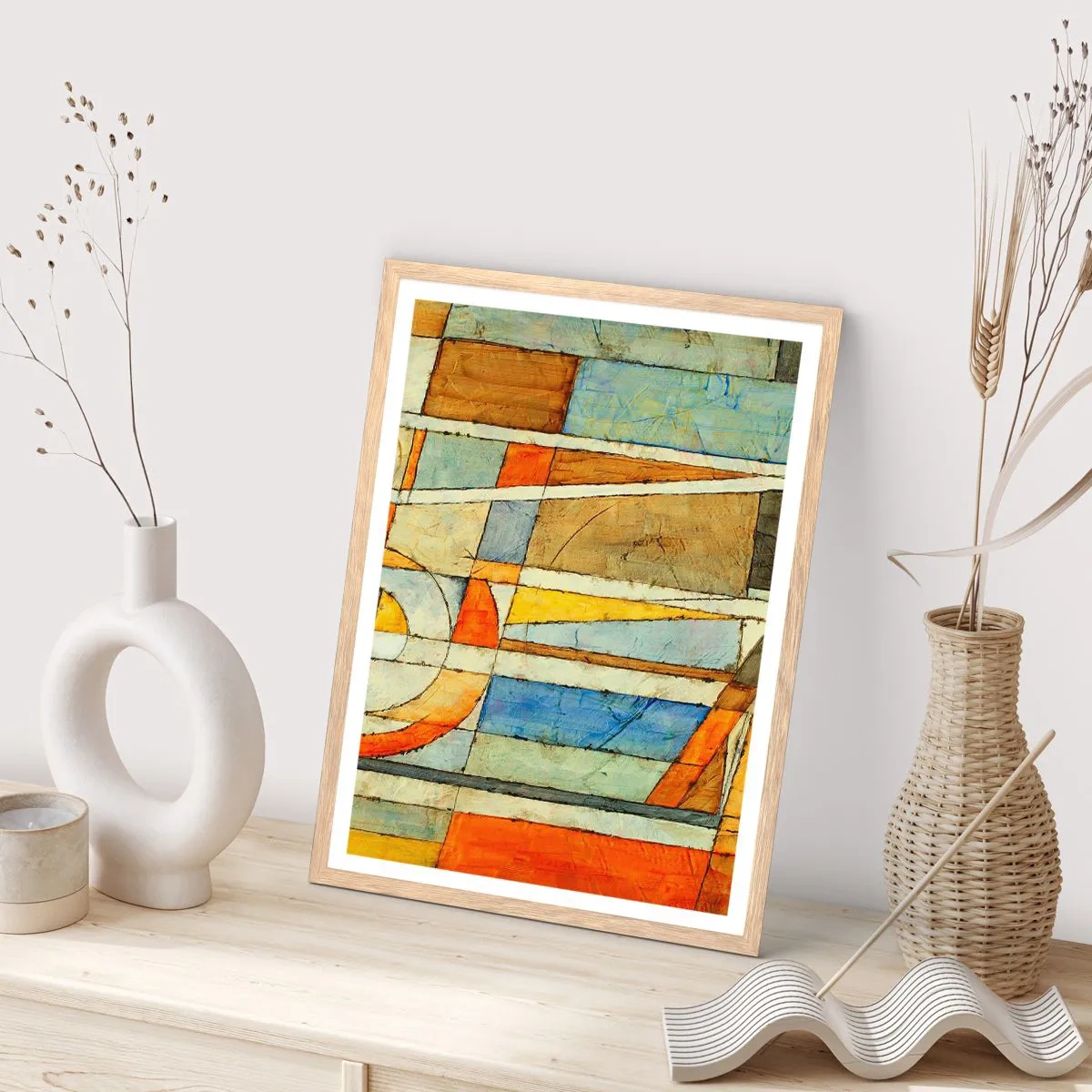 Een poster in een licht eiken lijst - Kubisme op de bouwplaats - 61x91 cm