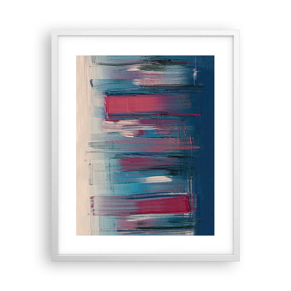 Poster in een witte lijst - Verticale compositie in blauw en rood - 40x50 cm