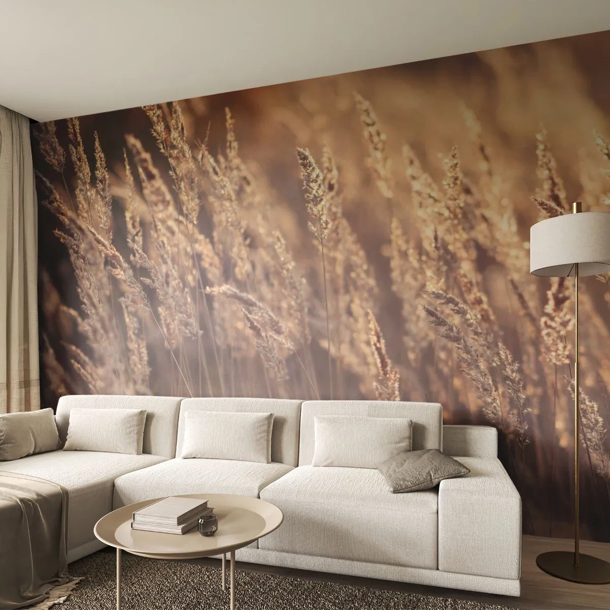 Fotobehang Premium Sand - Klaar om de herfst te verwelkomen - Landschap, Oren van graan, Wei - 350x256 cm