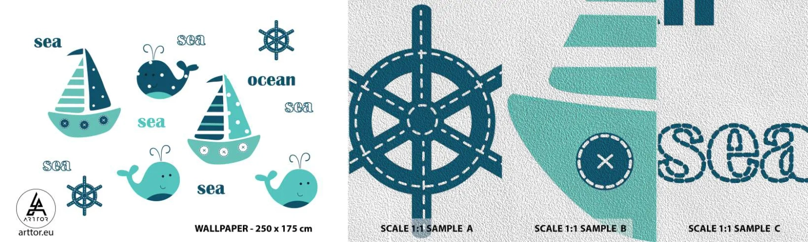 Fotobehang Monster Premium Sand - Over de zeeën en oceanen - Voor kinderen, Nautisch, Zeilboot - 100x30 cm