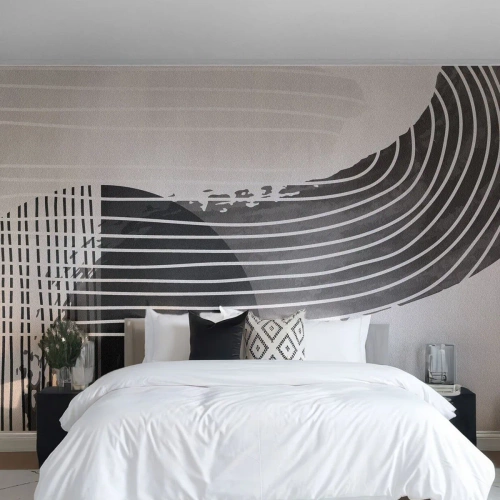 Fotobehang Standard Eco - Abstracte vormen in tinten zwart en grijs - 100x70cm - Daar en terug - Moderne wanddecoratie voor woonkamer en slaapkamer ARTTOR