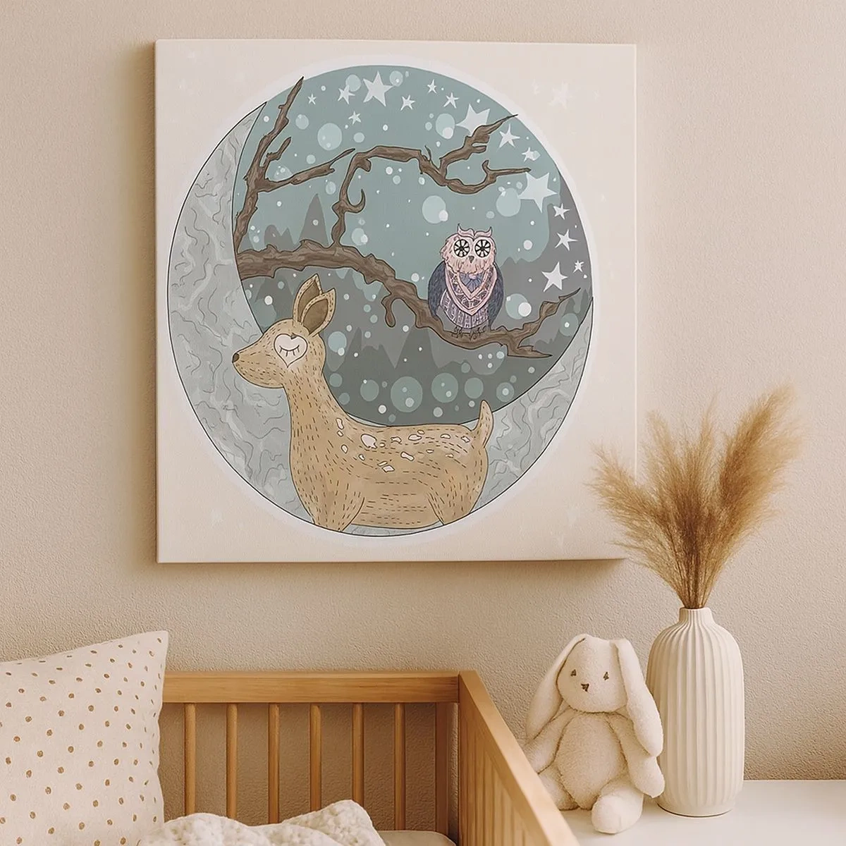 Schilderen op canvas - Een sprookjesachtige bosnacht - 30x30 cm