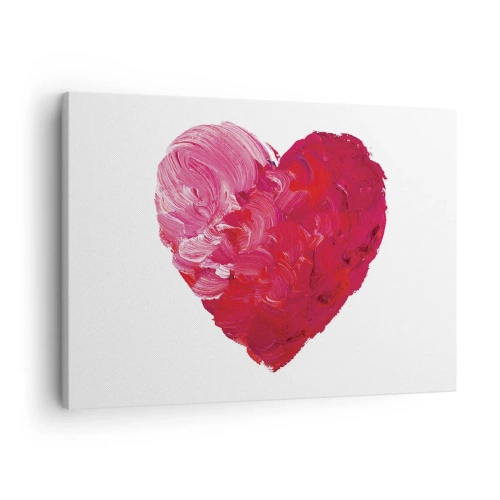 Schilderen op canvas - Een roze en rood hart geschilderd met een penseel - 70x50cm - Alles wat je nodig hebt is liefde - Moderne wanddecoratie voor woonkamer en slaapkamer ARTTOR
