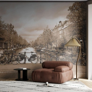 Fotobehang Premium Sand - Hollandse sfeer - Stad, Amsterdam, Fiets - 100x70 cm