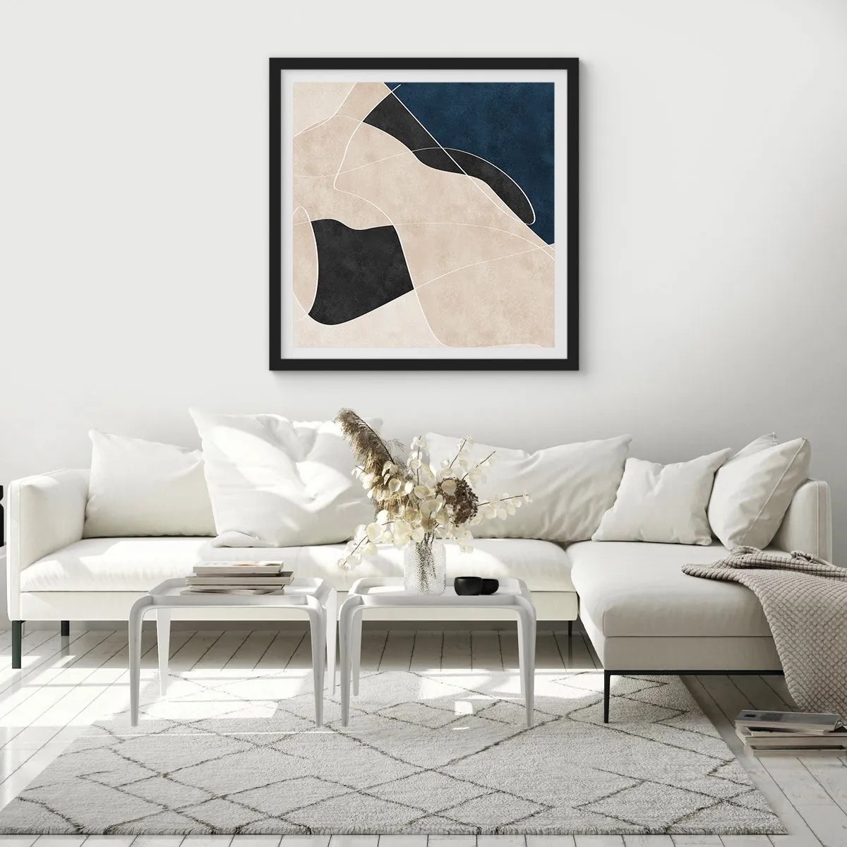 Poster in een zwarte lijst - Abstracte compositie – kleurcontrast - 50x50 cm