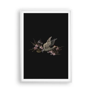 Poster in een witte lijst - Exotische geborduurde vogel - 70x100 cm