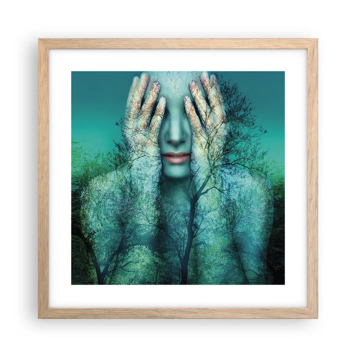 Een poster in een licht eiken lijst - Ondergedompeld in blauw - 40x40 cm