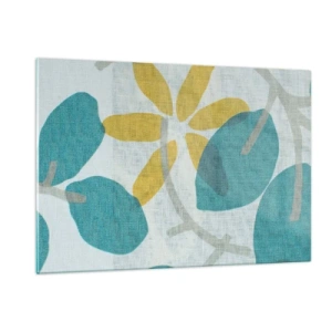 Schilderen op glas - Tussen de azuurblauwe bladeren - 120x80 cm