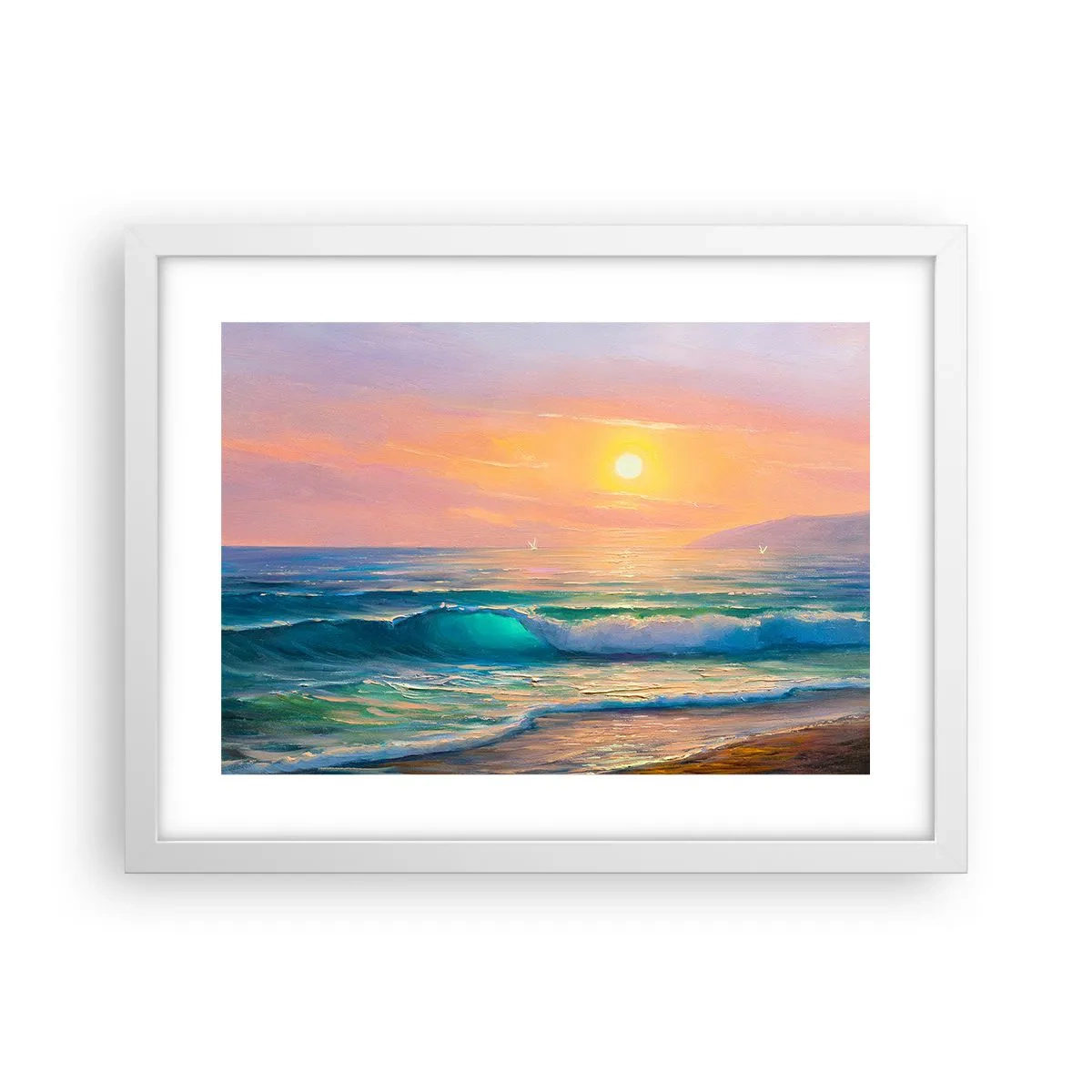 Poster in een witte lijst - Een turquoise lied van de golven - 40x30 cm