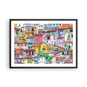 Poster in een zwarte lijst - Vrolijke stad - 70x50 cm