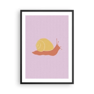 Poster in een zwarte lijst - Minimalistische slakafbeelding op een pastelkleurige achtergrond - 50x70cm - Er is geen haast - Moderne wanddecoratie voor woonkamer en slaapkamer ARTTOR